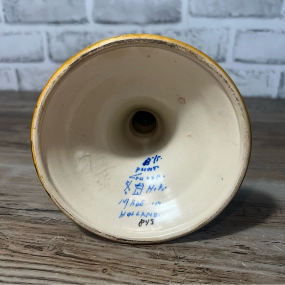 Vintage Gouda Holland Pottery Candlestick 11.5” Folk Art Signed - Picture 10 of 11